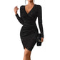 Women's Long Sleeve V-Neck Sparkle Bodycon Dress