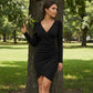 Women's Long Sleeve V-Neck Sparkle Bodycon Dress