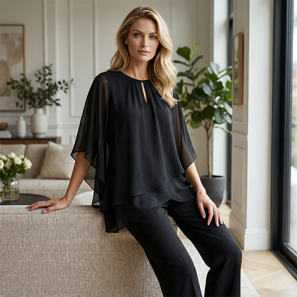 Elegant Asymmetrical Two-Piece Pant Set